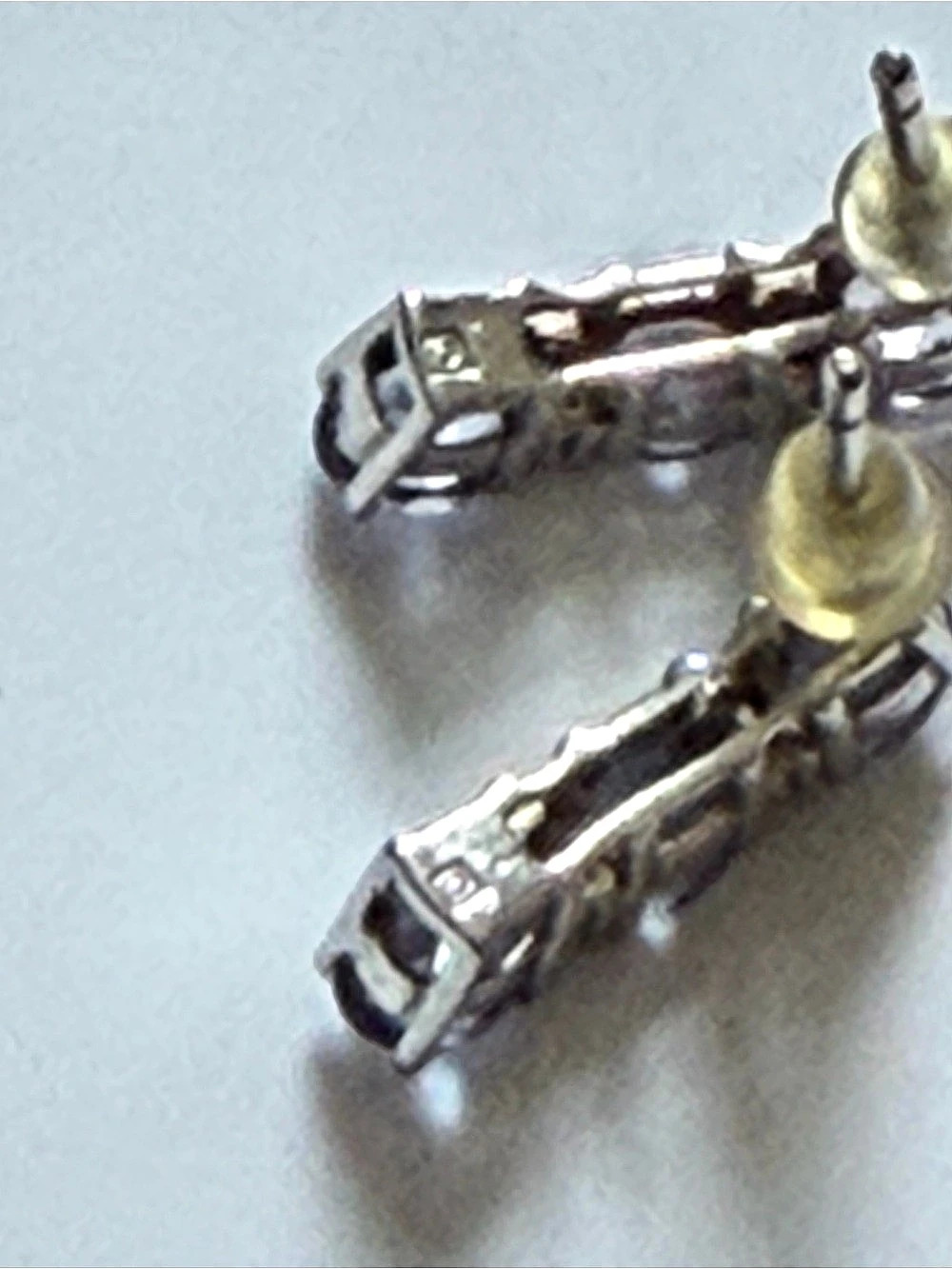 Vintage 925 Sterling Silver Tanzanite Half Hoop Earrings #363 - Picture 7 of 7